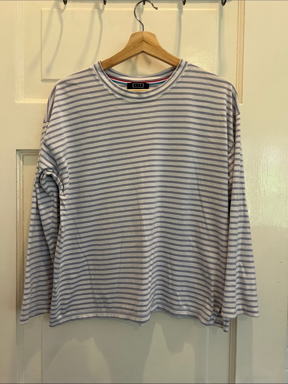 AYR Striped Long-Sleeve Crewneck - White & Light Blue